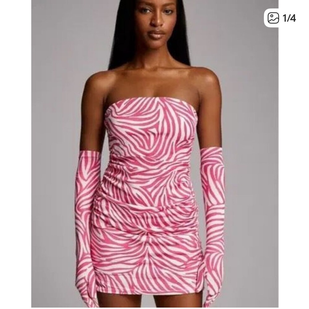 NWOT Miscreants Hot Pink and White Zebra Mini Dress with Gloves